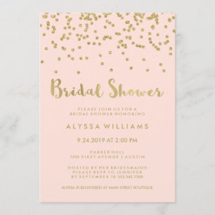Invitación La ducha de novia Glam Gold Confetti en rosa Rubor
