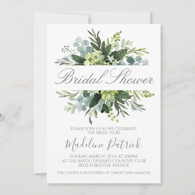 Invitación La ducha de novia verde (Anverso)