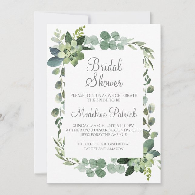 Invitación La ducha de novia verde (Anverso)