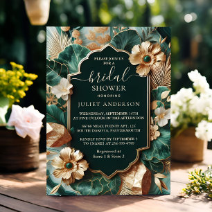 Invitación La Ducha De Novias Monstera, Verde Esmeralda Y Oro