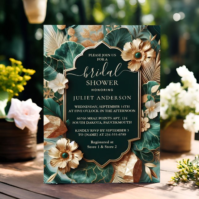 Invitación La Ducha De Novias Monstera, Verde Esmeralda Y Oro (Subido por el creador)