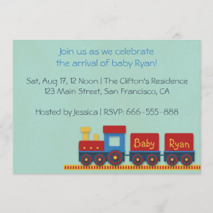 Invitación La ducha del bebé invita: Tren del amarillo, rojo