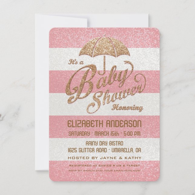 Invitación La ducha del rosa que brilla y de la niña del oro (Anverso)