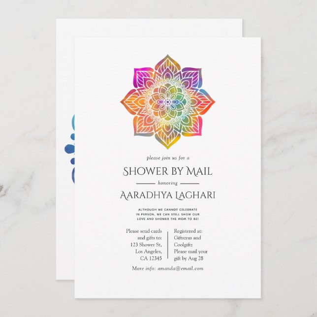 Invitación La ducha india Rainbow Mandala por correo (Anverso / Reverso)