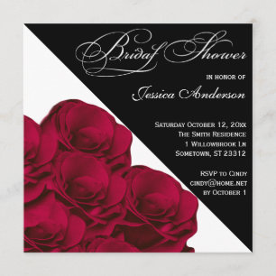 Invitación La ducha nupcial blanco y negro de los rosas rojos
