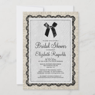 Invitación La ducha nupcial de la arpillera blanca negra del
