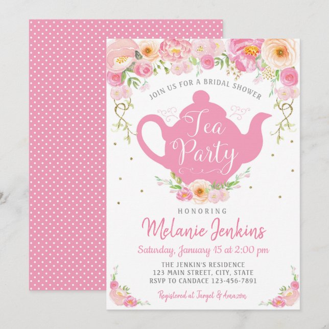 Invitación La ducha nupcial de la fiesta del té asperja la (Anverso / Reverso)