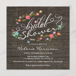 Invitación La ducha nupcial de la guirnalda floral de madera