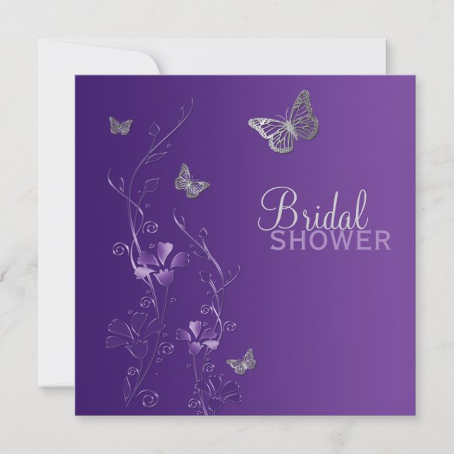 Invitación La ducha nupcial de la mariposa floral gris (Anverso)