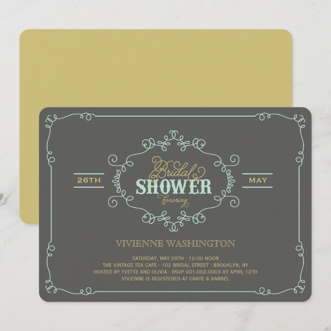 Invitación La ducha nupcial de la menta elegante del Flourish (Anverso / Reverso)