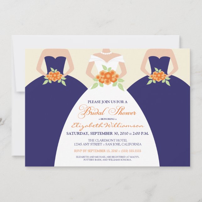 Invitación La ducha nupcial de la novia y de las damas de (Anverso)