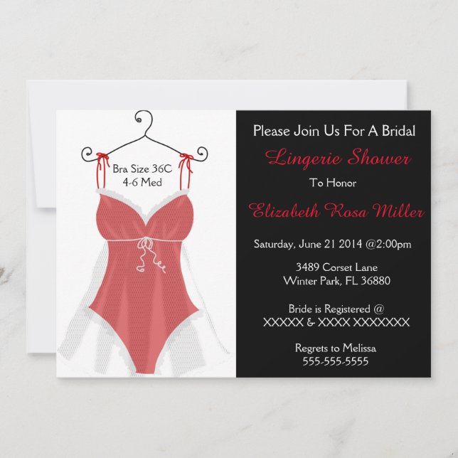Invitación La ducha nupcial de la ropa interior roja y blanca (Anverso)