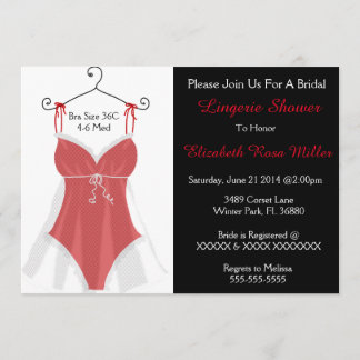 Invitación La ducha nupcial de la ropa interior roja y blanca