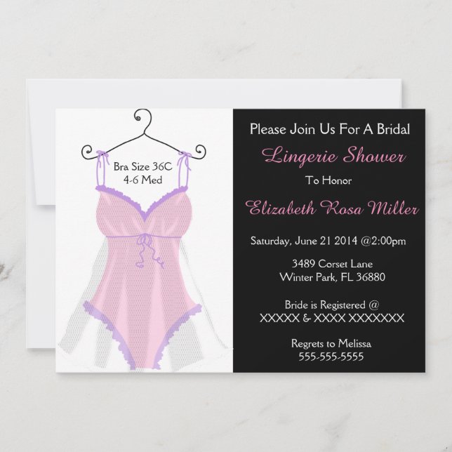 Invitación La ducha nupcial de la ropa interior rosada y (Anverso)