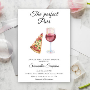 Invitación La Ducha Nupcial De Pizza Y Vino Perfecto