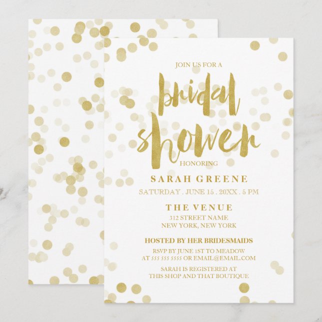 Invitación La ducha nupcial del falso confeti del Relieve (Anverso / Reverso)