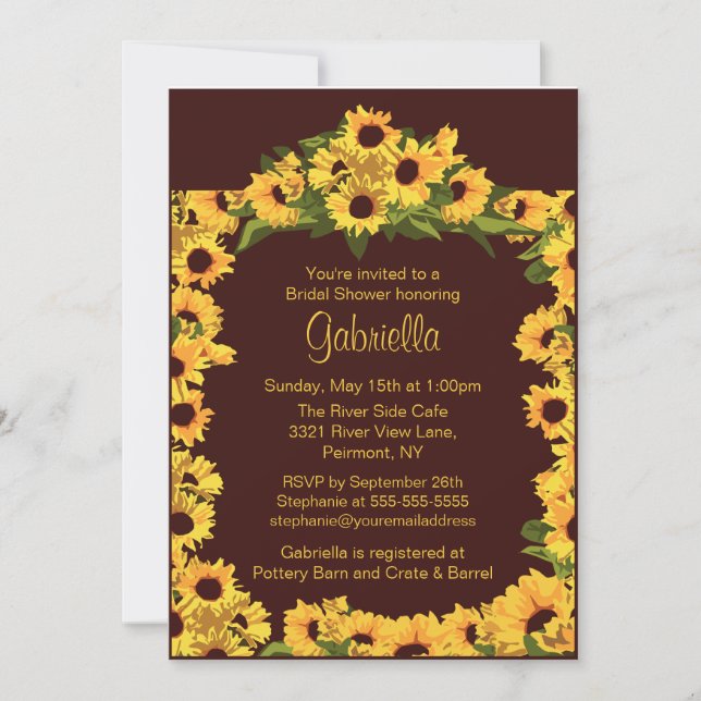 Invitación La ducha nupcial del marco elegante del girasol (Anverso)