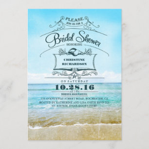 Invitación La ducha nupcial del ombre azul retro de la playa