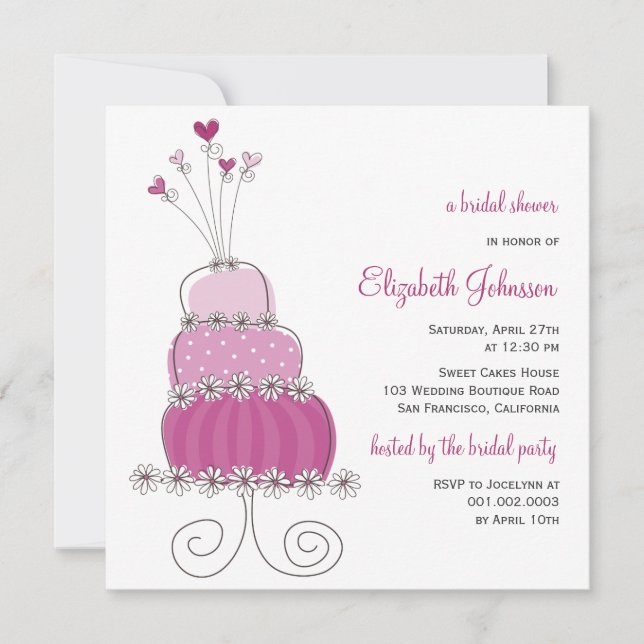 Invitación La ducha nupcial del pastel de bodas púrpura dulce (Anverso)