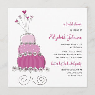 Invitación La ducha nupcial del pastel de bodas púrpura dulce