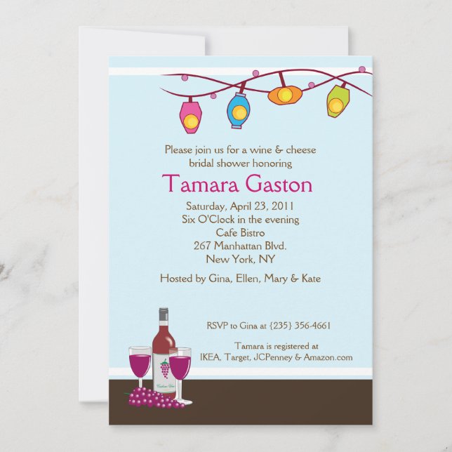 Invitación La ducha nupcial del vino y del queso 5x7 invita (Anverso)