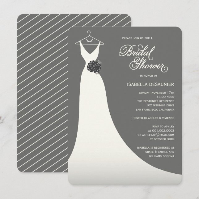 Invitación La ducha nupcial elegante elegante del vestido de (Anverso / Reverso)