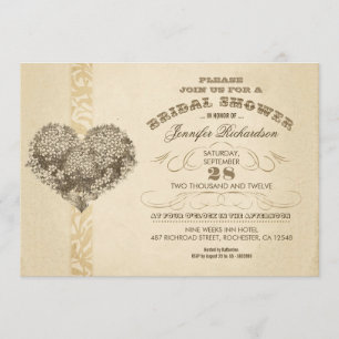 Invitación la ducha nupcial envejecida corazón floral del