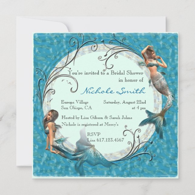 Invitación La ducha nupcial floral azul verde azulada de la (Anverso)