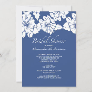 Invitación La ducha nupcial floral azul y blanca de moda