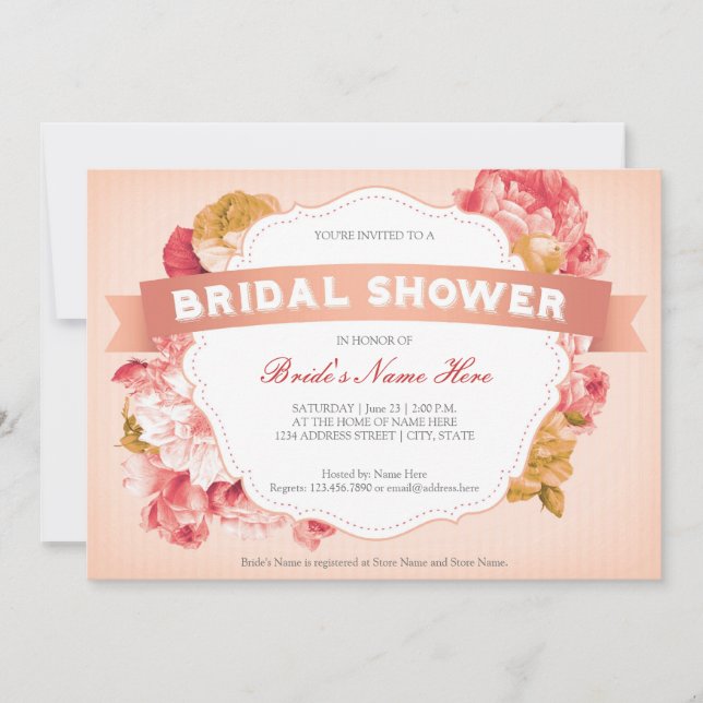 Invitación La ducha nupcial floral del melocotón invita (Anverso)
