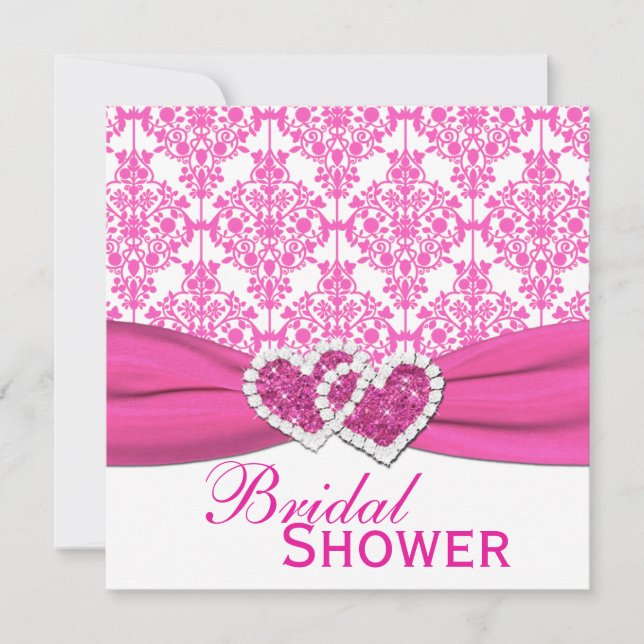 Invitación La ducha nupcial fucsia del damasco rosado y (Anverso)