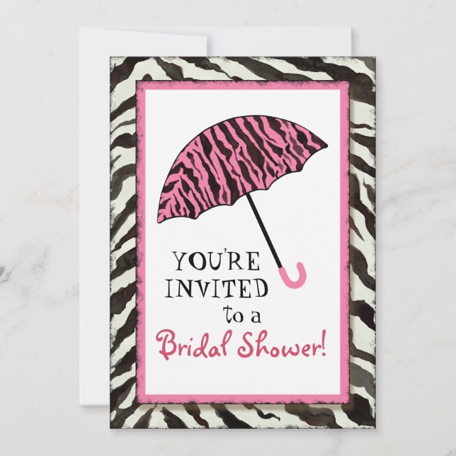 Invitación La ducha nupcial invita a la cebra, paraguas de n (Anverso)