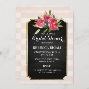 Invitación La ducha nupcial invita a rayas rosadas florales