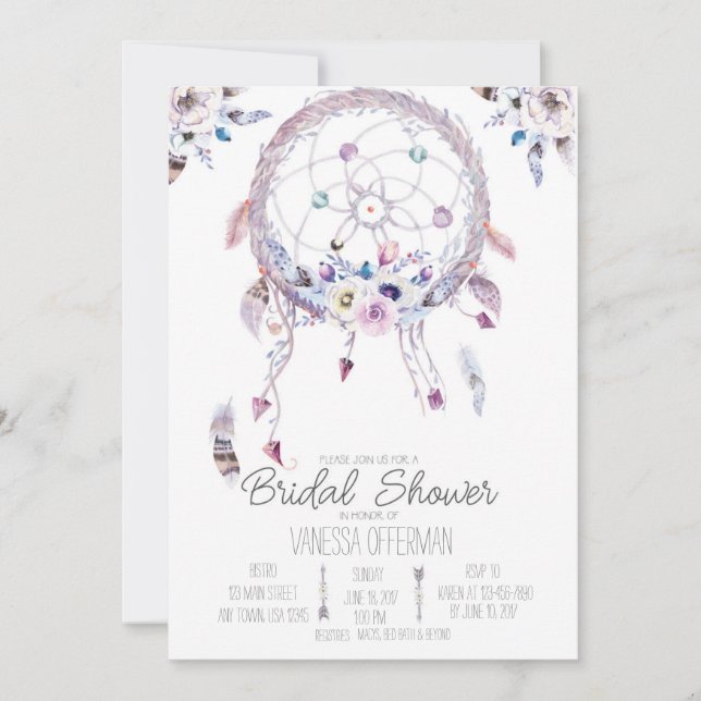 Invitación La ducha nupcial romántica de Dreamcatcher Boho (Anverso)