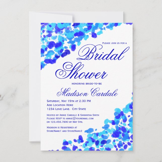 Invitación La ducha nupcial verde azulada del azul real de la (Anverso)