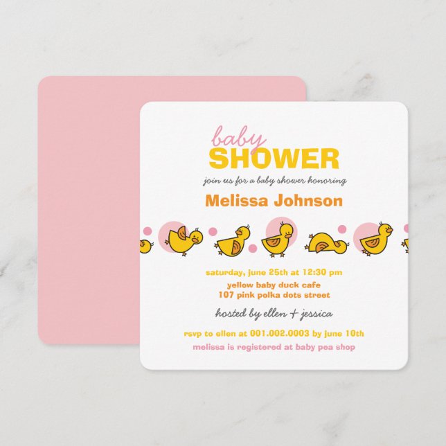 Invitación La ducha rosada de la niña de los puntos de los (Anverso / Reverso)