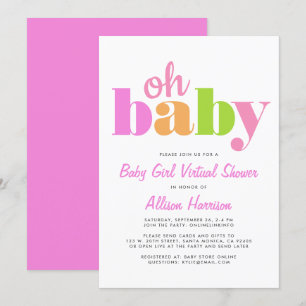 Invitación La ducha virtual de la bebé es rosa brillante
