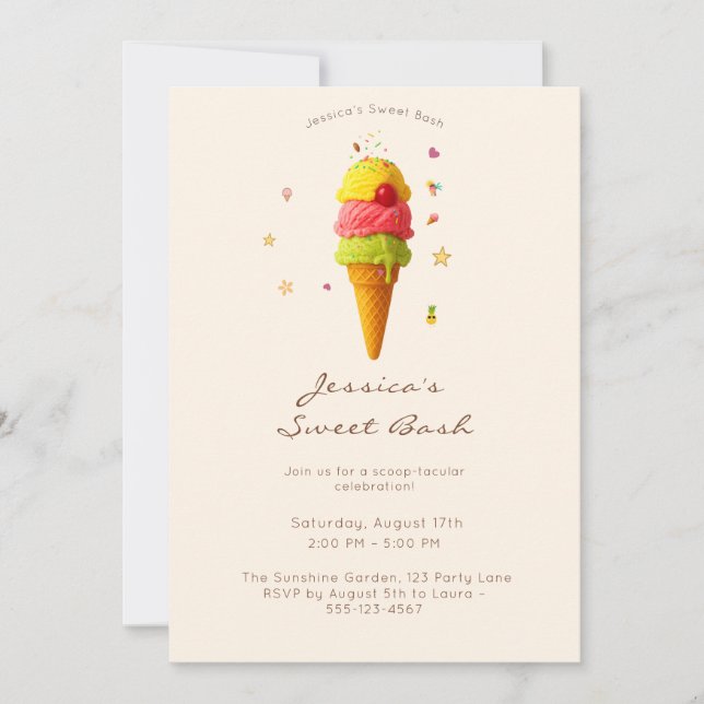 Invitación La dulce fiesta de Jessica – Celebración de helado (Anverso)