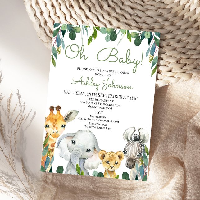Invitación La ecología género Safari Neutral Baby Shower (Gender Neutral Greenery Safari Baby Shower Invitation Jungle Animals Baby Shower Invite Foliage )