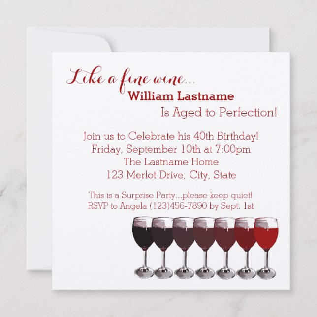 Invitación La edad del vino rojo a la perfección (Anverso)