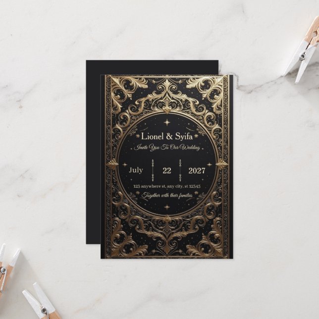 Invitación La Elección Real: "Invitación de Boda Barroca Real (Anverso/Reverso In Situ)