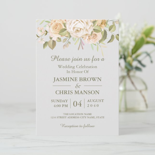 Invitación La elegancia de la elegancia de la boda floral rús (Anverso de pie)