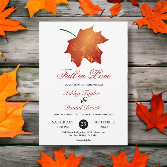 Invitación La elegante caída de Borgoña deja al Boda floral d (Subido por el creador)
