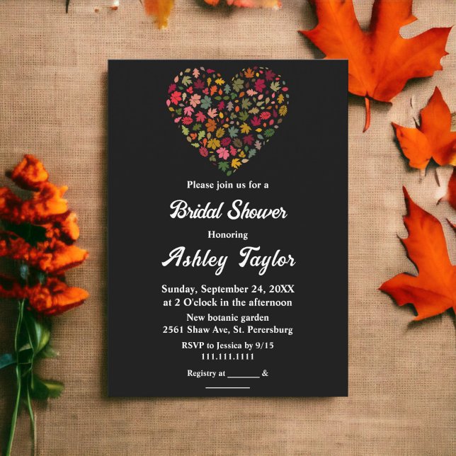 Invitación La elegante caída deja a Boho Heart Black Bridal S (Subido por el creador)