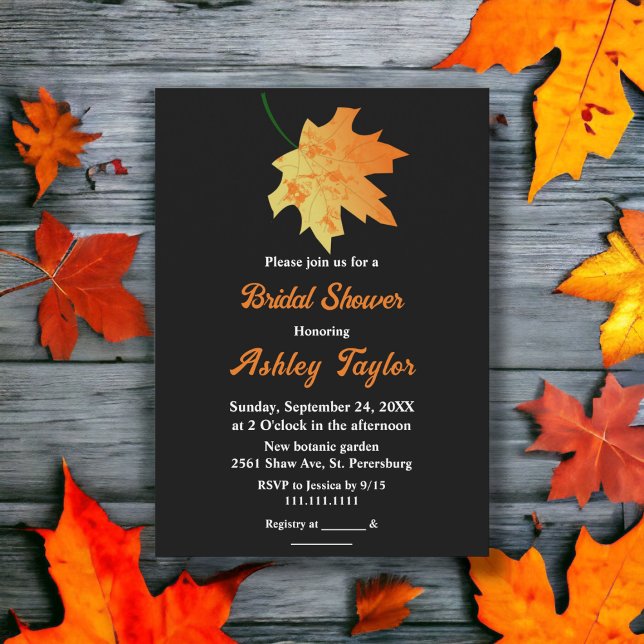 Invitación La elegante caída Naranja deja ducha negra de novi (Subido por el creador)