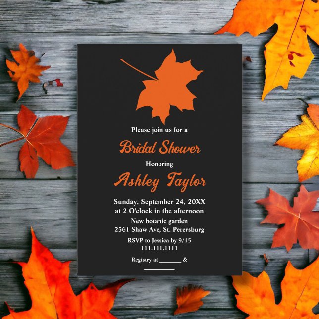 Invitación La elegante caída negra deja a la Moda Boho ducha  (Subido por el creador)