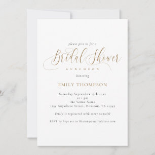 Invitación La elegante caligrafía dorada ducha de novia