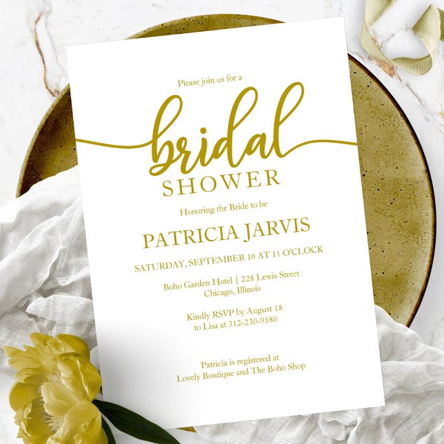 Invitación La elegante caligrafía dorada ducha de novia (Subido por el creador)