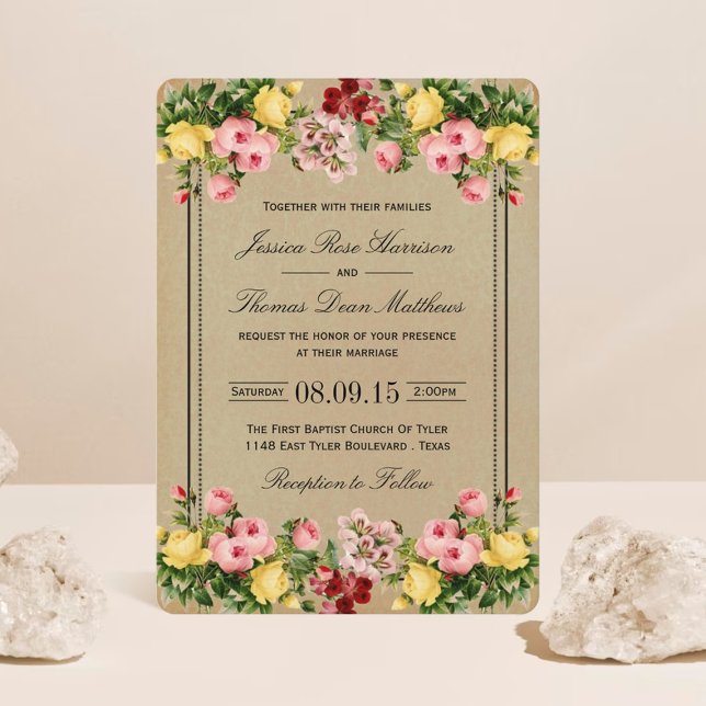 Invitación La elegante colección de Bodas florales de época (Subido por el creador)