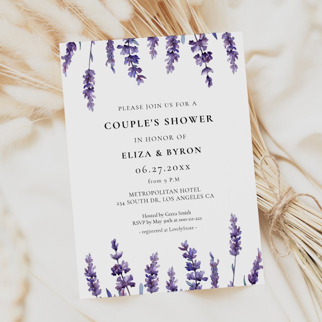 Invitación La elegante ducha de la pareja de lavanda floral (Subido por el creador)